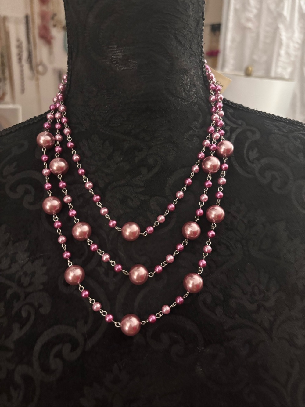 Majestic Rose Pink Layered Beaded Necklace